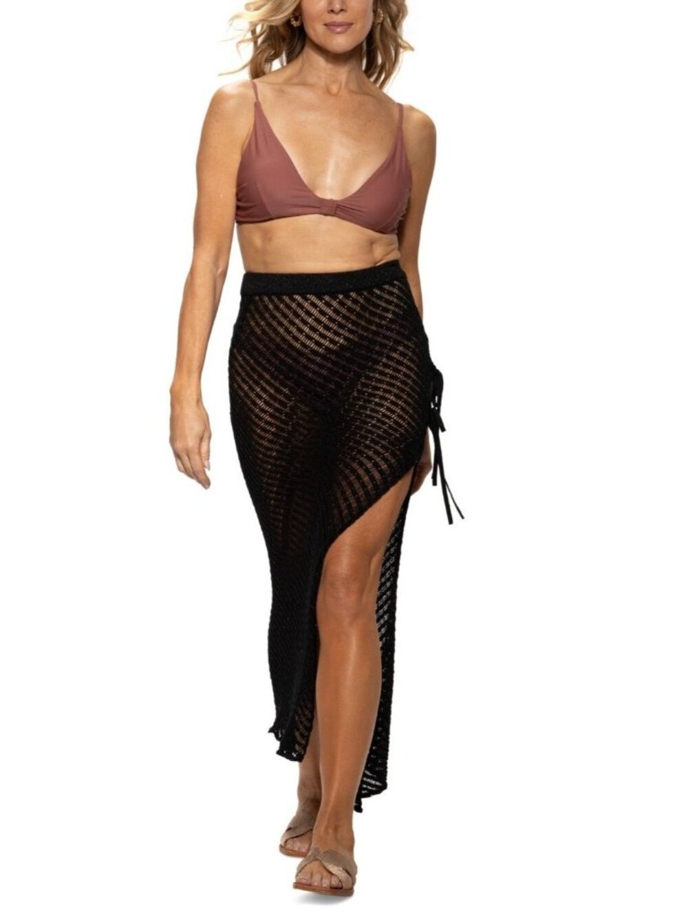 Dotti Women's Crochet Side-Tie Cover-up Maxi Skirt - Black